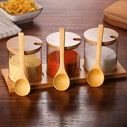 UPKOCH Seasoning Jars Glass Kitchen Clear Condiment Pots Spice Caddy Cruet Container Pot Holder with Wooden Spoon (1 Set)