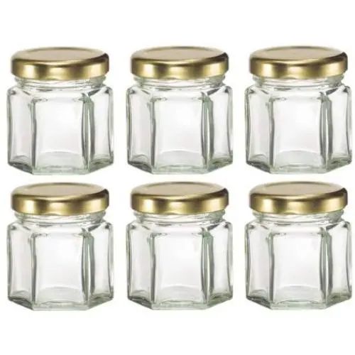 Nakpunar 60 pcs, 1.5 oz Mini Hexagon Glass Jars for Jam, Honey, Wedding Favors, Shower Favors, Baby Foods Nakpunar 60 pcs, 1.5 oz Mini Hexagon Glass Jars for Jam, Honey, Wedding Favors, Shower Favors, Baby Foods