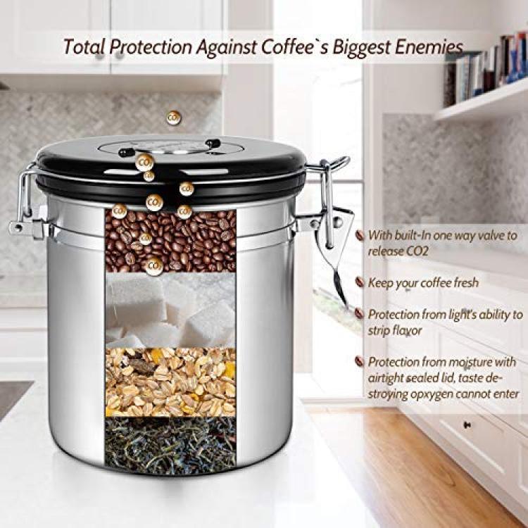 Coffee Jars Signature Coffee Collection 48oz, 64oz or 96oz Glass Jars  Airtight Black Metal Lid White Waterproof Label Coffee Bar 