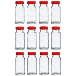 Nakpunar Glass Spice Jars with Shaker Insert and Red Cap (12, 6 oz)