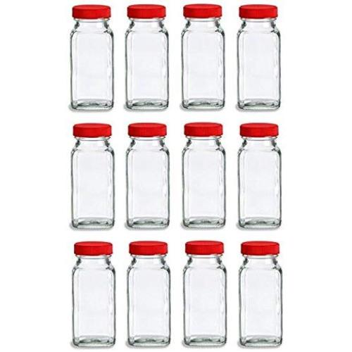 Nakpunar Glass Spice Jars with Shaker Insert and Red Cap (12, 6 oz)