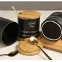 Keramik-Gewürzdose Set, Retro Spice-Lagerbehälter mit Holzlids und Tray, Elegantes Gewürzset aus 3 Stück