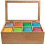 randomgrounds 100% Bamboo Tea Box Storage Organizer, Taller Size Holds 120+ Standing or Flat Tea Bags, 8 Adjustable Chest Compartments, Natural Wooden Finish
