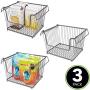 mDesign Modern Stackable Metal Storage Organizer Bin Basket with Handles, Open Front for Kitchen Cabinets, Pantry, Closets, Bedrooms, Bathrooms - Large, 3 Pack - Graphite Gray