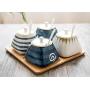 Japanese Style Hand-print Stripe Sugar Dispenser Sugar Bowl Set Lidded Bowl Salt Pepper Storage Jar Pot Sugar Container Seasoning Pot Holder with Spoon for Home and Kitchen,Blue,White