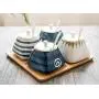Japanischer Stil Handabdruck Streifen Zuckerdispenser Schale Set mit Deckel, Salz- und Pfeffermehlspeicherskål, Zuckerbehälter, Gewürzschale mit Löffel für Zuhause und Küche, Blau, Weiß