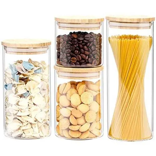 WÄNDELGLAS-Aufbewahrungskit – Klare Glasbehälter mit Bambusdeckeln, für Süßigkeiten, Kekse, Reis, Zucker, Mehl, Nudeln, Nussboxen – Airtight Set