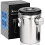 Airtight Coffee Canisters - Sailnovo Stainless Steel Container for Beans Grounds Sugar Flour Fresher Storage with Date Tracker, CO2-Release Valve and Measuring Scoop Kitchen Use - Sliver