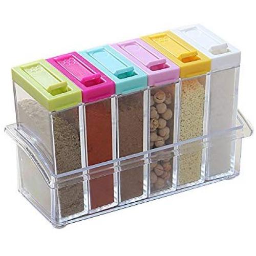 Daycount Spice Shaker Containers, Shaker Jars Seasoning Box with 6 Clear Condiment Jars Storage Organizer with Lids