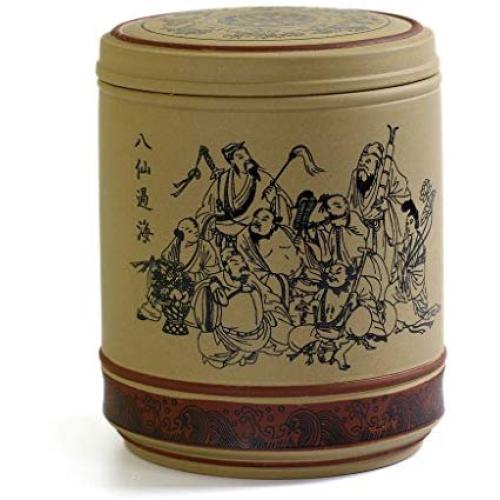 750ml Chinese Rare YiXing ZiSha Pottery clay Eight Immortals Tea Storage Canisters Caddy Jar Yellow