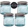 Ball Mason Jars 8 oz Regular Mouth Turquoise Colored Glass Bundle with Non Slip Jar Opener- Set of 4 Half Pint Size Mason Jars - Canning Glass Jars with Lids