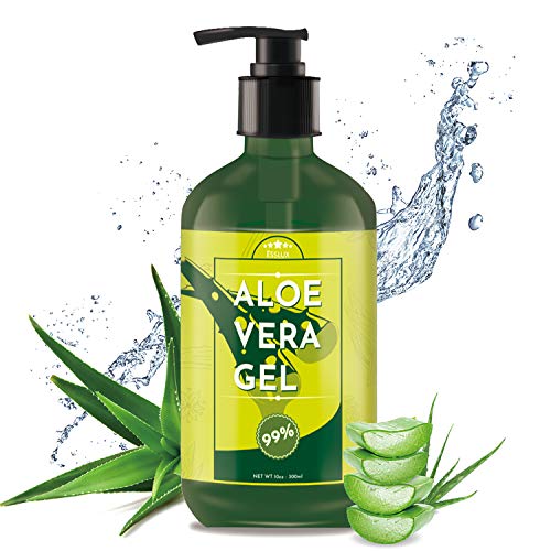 Aloe Vera Gel, ESSLUX Natural and Pure Aloe Vera Gel for Face, Body, Hair & After Sun Relief, from 100% Freshly Cut Aloe Vera, Cold-pressed and No Sticky– 10 OZ