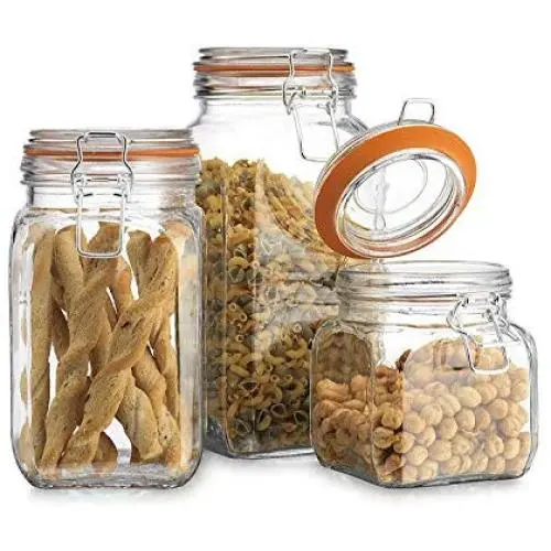 Récipient en verre étanche avec anse et levier/jarre Lidx2022 ; Idéal pour le thé, le café, le sucre ; Large bouche/Forme carrée/Set de 3 Récipient en verre étanche avec anse et levier/jarre Lidx2022 ; Idéal pour le thé, le café, le sucre ; Large bouche/Forme carrée/Set de 3
