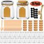 Folinstall 20 Pcs 7 oz Glass Jars with Lids - Yogurt Container - Spice jars for Jam, Honey, Spices. Extra 20 Cork Lids, Chalkboard Labels, Tag Strings and 20 Disposable Wooden Spoons Included