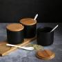HEMFV Spice Jars, Ceramic Food Storage Spice Containers with Bamboo Lid- Porcelain Jar- Perfect Canister for Sugar Bowl, Seasoning