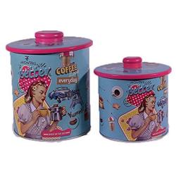 Tin Bucket Canister Metal Iron Storage Box with Lid Set of 2