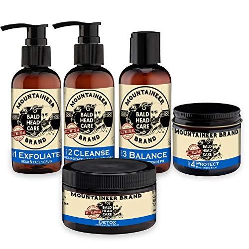 Mountaineer Brand Bald Head Care - Mens All Natural Complete Bald Head Care System - 5 Piece Daily Skin Care Kit