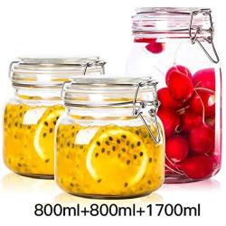 Yl Ly Sealed Cans Glass Bottle With Lid Honey Lemon Jar Household Candy Jar Square Food Jar Three-Piece Square 800+800+1700