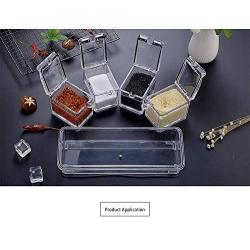 Clear Seasoning Rack Spice Pots, Acrylic Seasoning Box Spice Storage Container Holder Removable Condiment Jars with Cover and Spoons - Set of 4