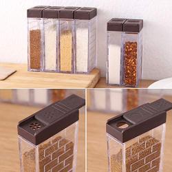 yHRgETLD 6 in1 Airtight Food Storage Container Set Spice Salt Sugar Jar Transparent Seasoning Storage Box Kitchen Container Gray