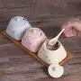 Retro Kirschblüten Keramik Zuckerbowl Set mit Zuckerdose und Löffel, Salztopf, Pfefferbehälter, Gewürzbehälter, Box, Condiments, Spice Racks Holder für Küche und Haushalt, Rosa
