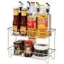 Spice rack - kitchen double layer stainless steel organizer shelf, condiment, bottle, jar storage rack