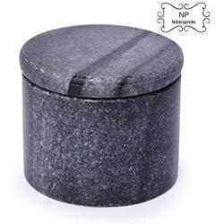 NikkisPride Unique Salt and Pepper Cellar Box White Marble Covered with Marble lid, Multipurpose Box, Spice, Jeweler box (Black)