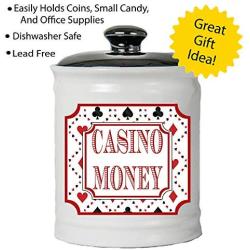 Cottage Creek Casino Gifts Round Ceramic Casino Money Jar/Vegas Casino Lover Gifts Slot Machine Gambling Gifts [White]