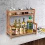 Kitchen Spice Rack Countertop Storage Organizer Shelf 2 Tier Standing Bamboo Spice Holder Jar Bottle Display Shelves,Desktop Bookshelf Book Stand Holder Organizer Rack Wood (Small,Space Saving)