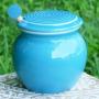 Cottage Creek Honey Dispenser Porcelain Honey Jar With Lid/Wooden Dipper Included With Honey Pot Holds 15 Ounces Of Honey [Blue]