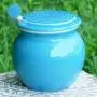 Cottage Creek Honey Dispenser Porcelain Honey Jar With Lid/Wooden Dipper Included With Honey Pot Holds 15 Ounces Of Honey [Blue]
