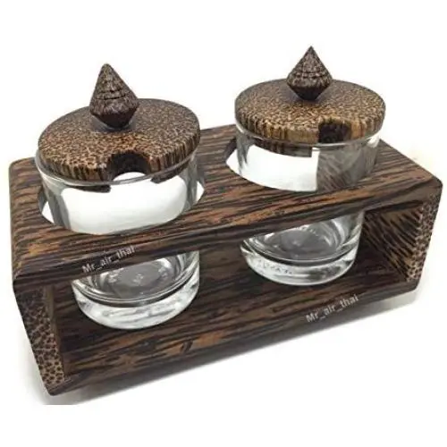 Bol en verre de la forme d’une cuillère à café avec couvercle en bois, support pour crème et lait, temps du café K012 Bol en verre de la forme d’une cuillère à café avec couvercle en bois, support pour crème et lait, temps du café K012