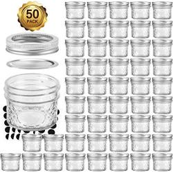 VERONES Mason Jars Canning Jars, 4 OZ Jelly Jars With Regular Lids and Bands, Ideal for Jam, Honey, Wedding Favors, Shower Favors, Baby Foods, DIY Magnetic Spice Jars, 50 PACK