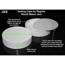 J&S White Plastic Mason Jar Lids with Foam Liner for Regular Mouth Canning Jars ? 10 Pack ? BPA Free Sealing Storage Tops that are Food Grade, Leak Proof, Reusable and Wide Ribbed for Easy Opening