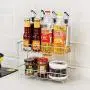 Spice rack - kitchen double layer stainless steel organizer shelf, condiment, bottle, jar storage rack
