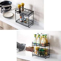 Iron Mesh Standing Spice Rack, 2-Tier Jars Bottle Storage Organizer Shelf Holder for Kitchen Bathroom Countertop