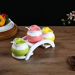 Kitchen seasoning box/Ceramic Condiment Storage Container and Tray Salt jar Spice Jars Box Three-Piece Set 28.5 21 17cm (Color : B)