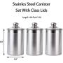 Vencer 3 Piece Set Large Sized 64oz,1.9L Each,304 Stainless Steel Canister Set with Glass Lids, Coffee, Tea, Sugar, Flour Canister for Kitchen