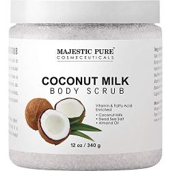 Majestic Pure Coconut Milk Body Scrub, Anti Cellulite & Exfoliator, Natural Skin Care Formula Helps with Stretch Marks, Eczema, Acne and Varicose Veins, 12 Oz