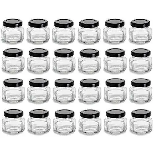 Nakpunar 24 pcs 1.5 oz Oval Hexagon Glass Jars with Black Lids - 45ml Nakpunar 24 pcs 1.5 oz Oval Hexagon Glass Jars with Black Lids - 45ml