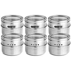 Moligh doll 6pcs / set Clear Lid Magnetic Spice Jar Stainless Steel Spice Sauce Storage Container Pots Kitchen Condiment Holder Houseware