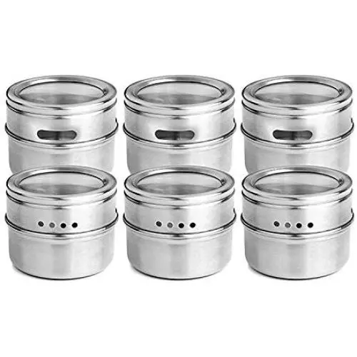 Ensemble de 6 pièces Moligh doll, Pots de Condiment en Acier Inoxydable avec Couvercle Aimanté pour Stockage d'Épices et Sauces, Équipement de Cuisine Ensemble de 6 pièces Moligh doll, Pots de Condiment en Acier Inoxydable avec Couvercle Aimanté pour Stockage d'Épices et Sauces, Équipement de Cuisine