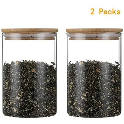 Glas-Aufbewahrungsbehälter, 2er-Set, 950 ml, Glasbehälter mit Bambusdeckeln, ideal für Küche, geeignet für Süßigkeiten, Müsli, Bohnen