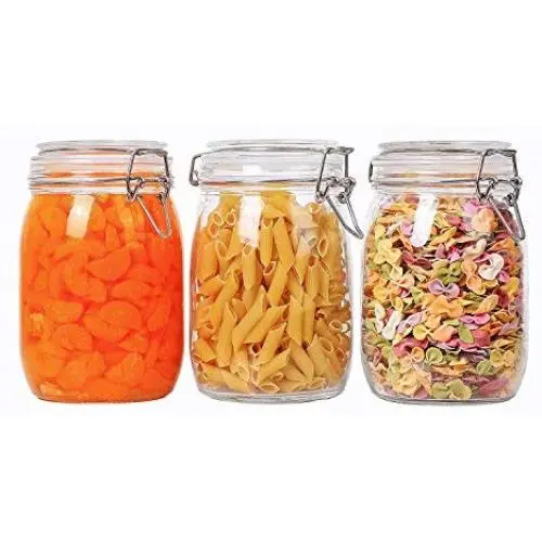 ComSaf Airtight Glass Canister Set of 3 with Lids 34oz Food Storage Jar Round - Storage Container with Clear Preserving Seal Wire Clip Fastening for Kitchen Canning Cereal,Pasta,Sugar,Beans,Spice ComSaf Airtight Glass Canister Set of 3 with Lids 34oz Food Storage Jar Round - Storage Container with Clear Preserving Seal Wire Clip Fastening for Kitchen Canning Cereal,Pasta,Sugar,Beans,Spice
