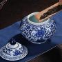 Ceramic Vase LJIANW Peony Porcelain Tea Tin/Tea Storage/Tea Caddy/Tea Canister/Helmet-Shaped Temple Display Jar, 4 Sizes (Color : Blue, Size : 20x19.5cm)
