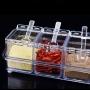 MEIYIN 4 in 1 Clear Condiment Jar Seasoning Rack Spice Pots Box Storage Container Kitchen Tool with Lid and Spoon