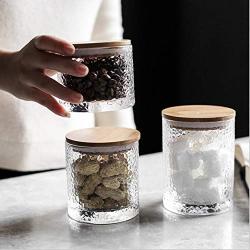 Three Sizes Glass Storage Tank With Wood Cover Spices Sugar Jar Container Kitchen Food Bottle Coffee Beans Tea Caddy 1pc,S