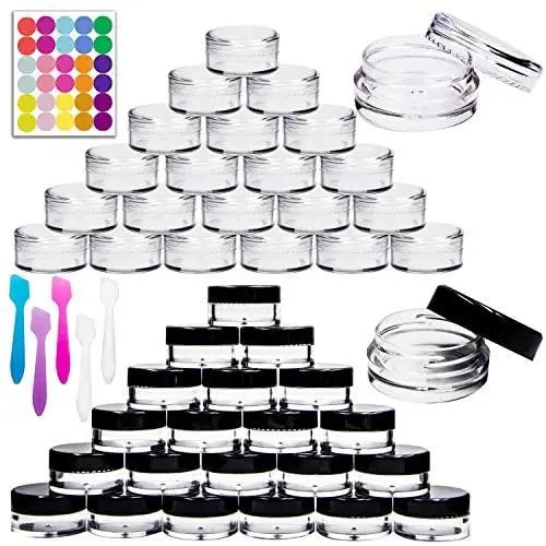 Youngever 140 St Paperstoffbehälter, 80 Stück 5g Glasbehälter mit Deckeln (40 weiß, 40 schwarz) + 60 Stück 3g Glasbehälter mit Deckeln (30 weiß, 30 schwarz) + 5 Mini Spatel und Etiketten