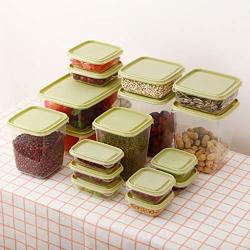 YJYdada Kitchen Storage Box Sealing Food Preservation Plastic Fresh Pot Container 1 set of 17 pieces (Green)