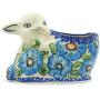 Polish Pottery 4?-inch Bunny Shaped Jar (Bold Blue Poppies Theme) Signature UNIKAT + Certificate of Authenticity